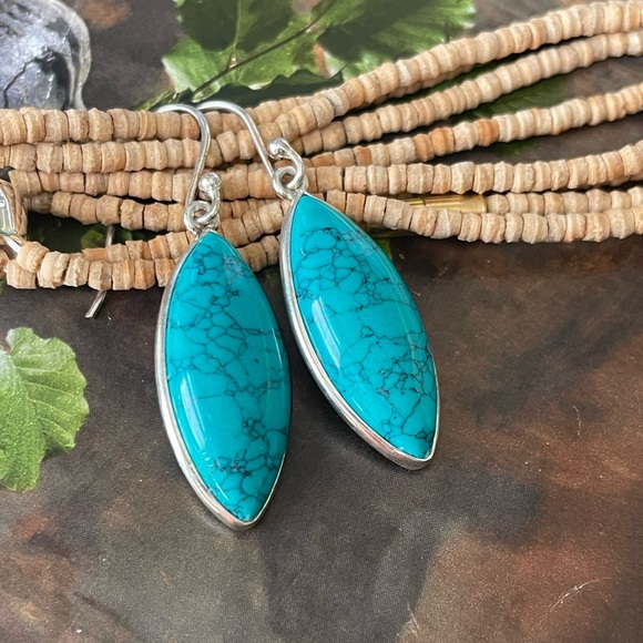 925 Sterling Silver Turquoise Earrings cool Marquise shape!! - Picture 3 of 10